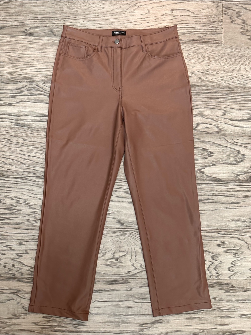 Reitmans Straight-Leg Faux Leather Pants in Cognac Brown
